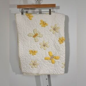 Pottery Barn Kids Bee & Flower Appliqué Toddler Quilt Yellow White